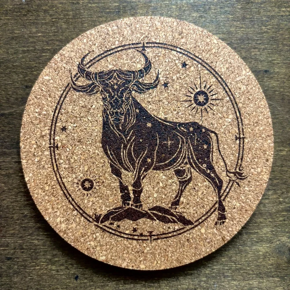 Taurus Artistic Zodiac Design Laser Engraved Cork Coaster